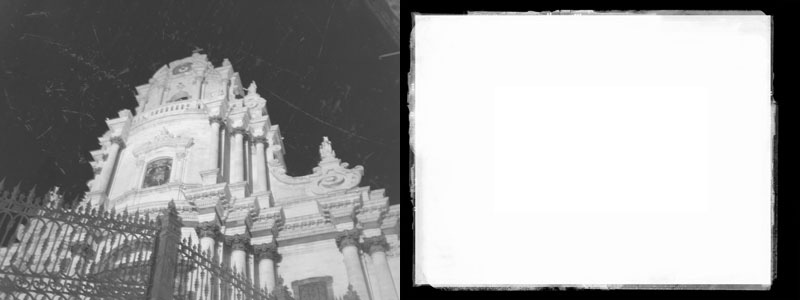 the original image on left and the placed frame on right